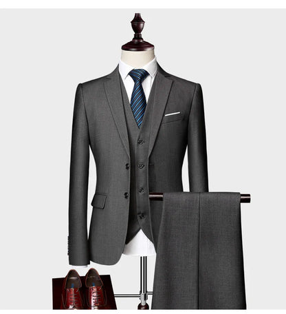 Men's Business Casual Suit for Weddings, Genuine Blazer, Vest and Pants, Big & Tall,Slim Fit Waistcoat, Dress Trousers, US Size