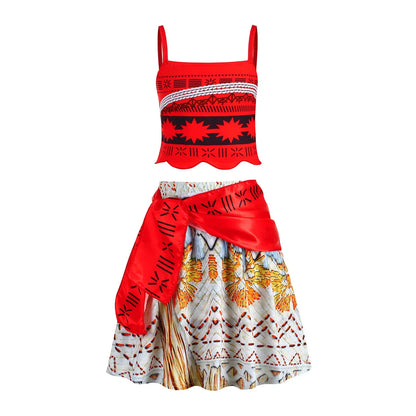 Halloween Moana Halter Dress for Girl Cosplay Moana Princess Costume Hawaii Toddler Vaiana Cute Sundress Two Piece Costume Set