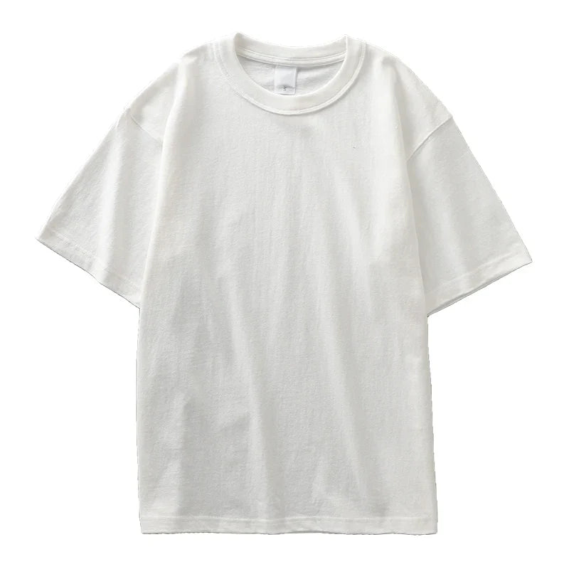 11.2oz Heavyweight 100% Cotton T-Shirt Men's Casual Solid Color Short-Sleeved White CrewNeck Thick Tops Unisex.