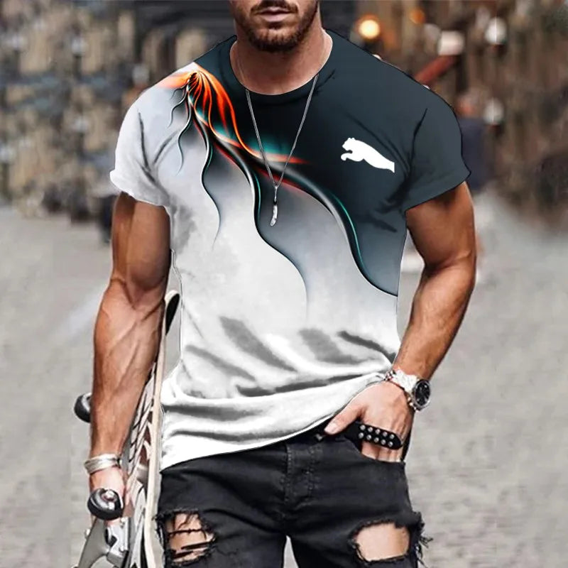 2024 Men's T-shirt gradient design printed casual short sleeved T-shirt outdoor street fashion men shirt plus size clothing ﻿
