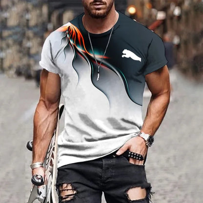 2024 Men's T-shirt gradient design printed casual short sleeved T-shirt outdoor street fashion men shirt plus size clothing ﻿