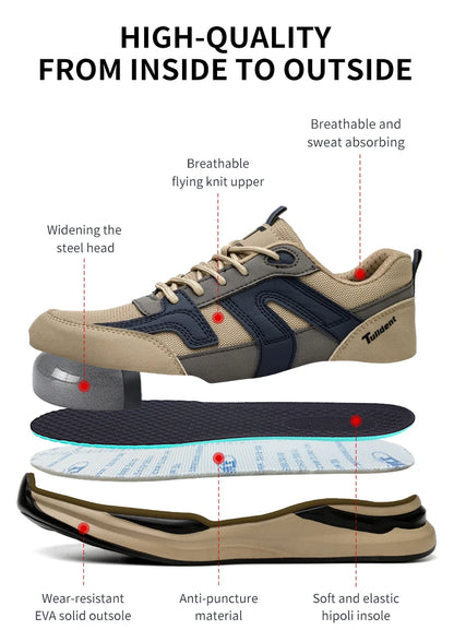 Men's Steel Toe Puncture Proof Anti-skid Work Safety Shoes, Breathable Industrial Construction Sneakers