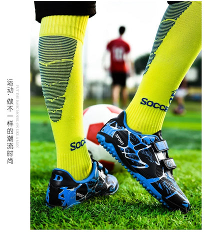 Kids Soccer Shoes Outdoor Non-Slip Football Sports Shoes Boy Training Shoes Child HOOK&LOOP Lightweight Children's Soccer Cleats