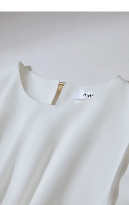 Minimalism Dresses 2025 Summer Vocation Women Loose Long Dresse Sleeveless High Waist Design Bead Drawstring Dress 12542177
