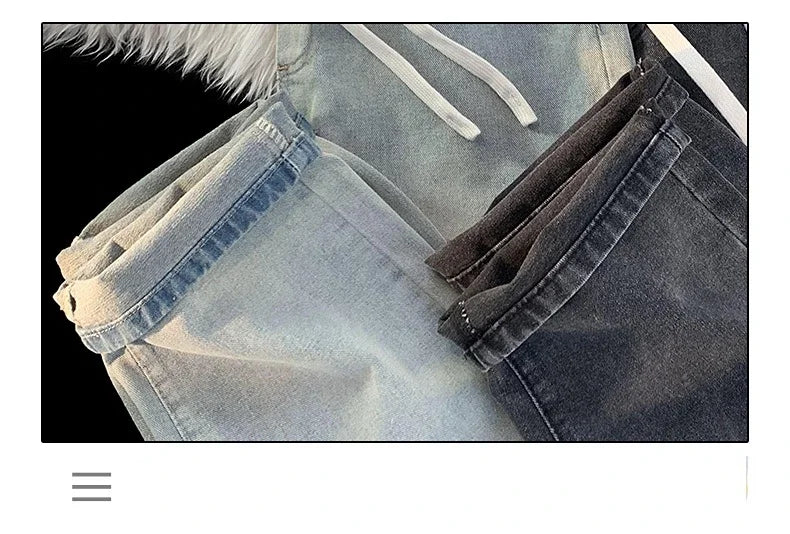Casual Jeans Men's Baggy Straight Elastic Waist Drawstring Korea Fashion Male Vintage Denim Trousers Streetwear 3XL