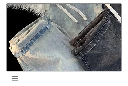 Casual Jeans Men's Baggy Straight Elastic Waist Drawstring Korea Fashion Male Vintage Denim Trousers Streetwear 3XL