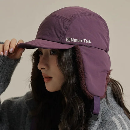 High Quality Unisex Winter Letter Printed Lei Feng Cap Fleece Lined Warm Outdoor Skiing Flight Hat Ear Protection Russian Hat