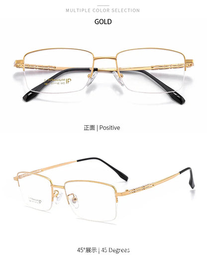 Pure Titanium Business Men's Half-rim Reading Glasses Men Fashion Simple Design Anti-blue Light Prescription Glasses 1052