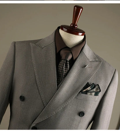 High Quality Mens Suit Formal Business Slim Fit Double-breasted Striped Suit Set Groom Wedding Dress Party Tuxedo Men's Clothing