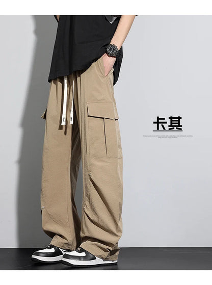 Big Size 8XL Men Casual Pants Elastic Waist Cargo Trouser Male Scimitar Banana Curved Plus Large Drawstring Fashion Straight 6XL
