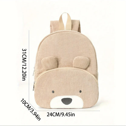 Customized Name Toddler Backpack - Cartoon Bear Corduroy Bag with Large Capacity, Embroidered Name Plush Backpack for Kids
