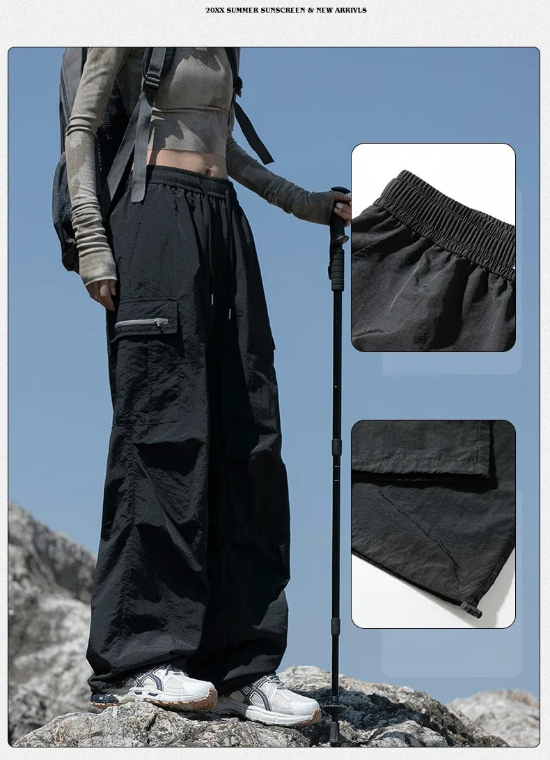 Women Hiking Pants Outdoor Waterproof Zippered Pocket Mountaineering Paratrooper Pants Autumn Breathable Camping Cycling Pants