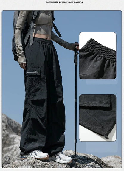 Women Hiking Pants Outdoor Waterproof Zippered Pocket Mountaineering Paratrooper Pants Autumn Breathable Camping Cycling Pants