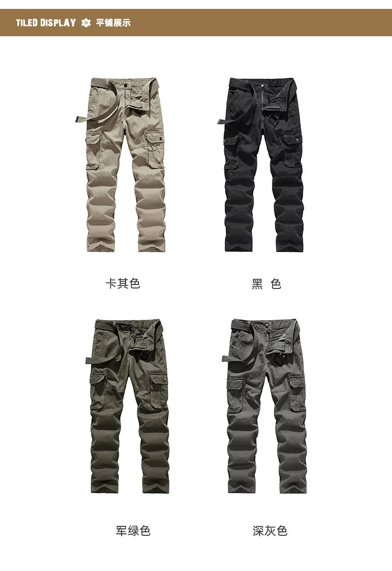 2026 Men's Cargo Pants Straight Leg Cotton Stretch Tactical Trouser Male Military Outdoor Camping Fishing Casual Work Wear Khaki