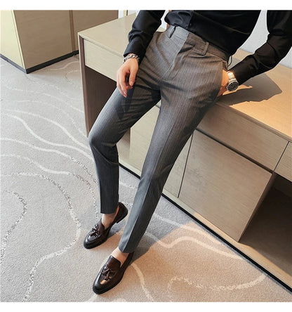Plus Size 40 42 Spring Summer Double Line Stripe Suit Pants Men Clothing 2022 Korean Slim Fit Business Formal Wear Office Pants