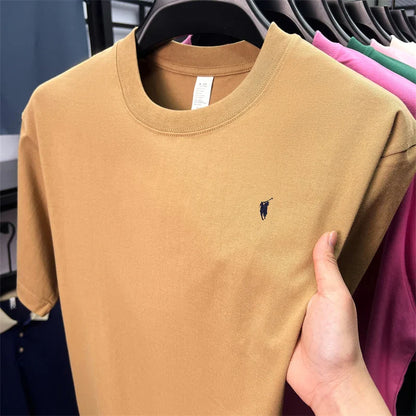 Xiaoma Embroidery Casual Pure Cotton Short Sleeved T-shirt for Young Men, Round Neck Solid Color T-shirt for Men