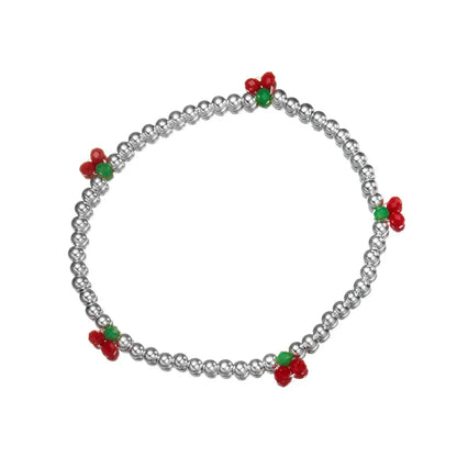 Real 925 Sterling Silver Basic Cherry Round Beads Adjustable Bracelet for Women Charm Bracelet Fine Jewelry Birthday Gift