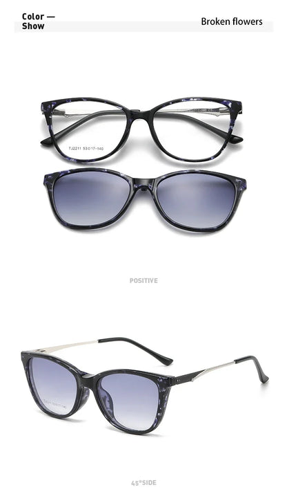 New Women's Cat Eye Polarized Sunglasses with Magnetic Clip Customizable Myopia Prescription Lens Reading Glasses