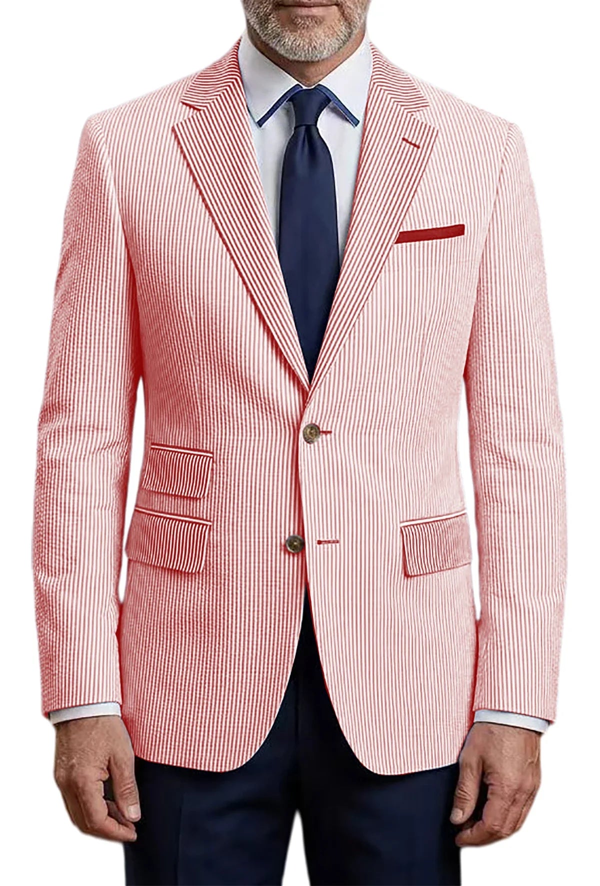 Men's Striped Seersucker Blazer Slim Fit Casual Suit Jacket Formal Business Coat Breathable Spring Summer Streetwear Outerwear