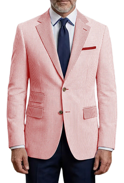 Men's Striped Seersucker Blazer Slim Fit Casual Suit Jacket Formal Business Coat Breathable Spring Summer Streetwear Outerwear