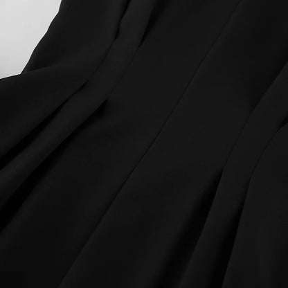 Elegant V-neck Tunics Black Suit 2026 Spring Women's Long Sleeve Single Breasted Slim Blazers Ruched Outerwear Streetwear