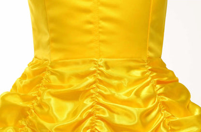 Off Shoulder Yellow Princess Dress for Kids Girl Belle Role Playing Clothing Fancy Carnival Party Birthday Ball Gowns Halloween