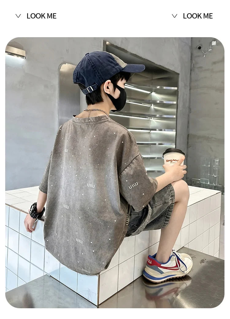 Luxury Children Fashion Summer Set for Boy Cotton Outfit Suit T-shirt Shorts Clothing Kids Street Top And Bottom 2 Pieces Suit