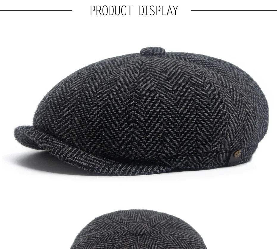 New Retro Herringbone Newsboy Cap For Men Autumn Winter Warm Beret Women Fashion Vintage Hat Hip Hop Female Flat Caps Berets