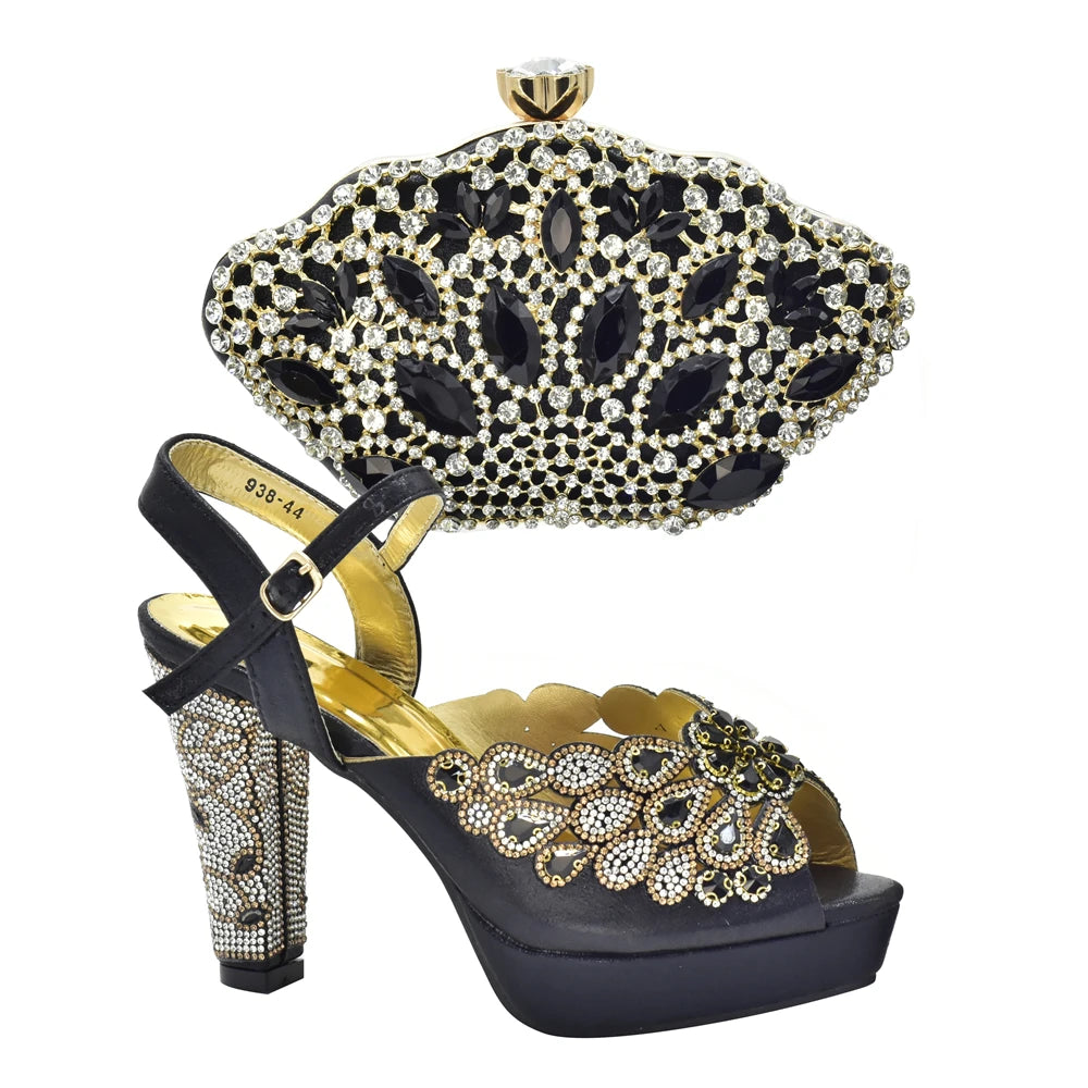 New Italian Shoes and Bags Matching Set with Rhinestone Shoes for Women 2025 Designer Luxury High Heels  Shoes for Women Elegant
