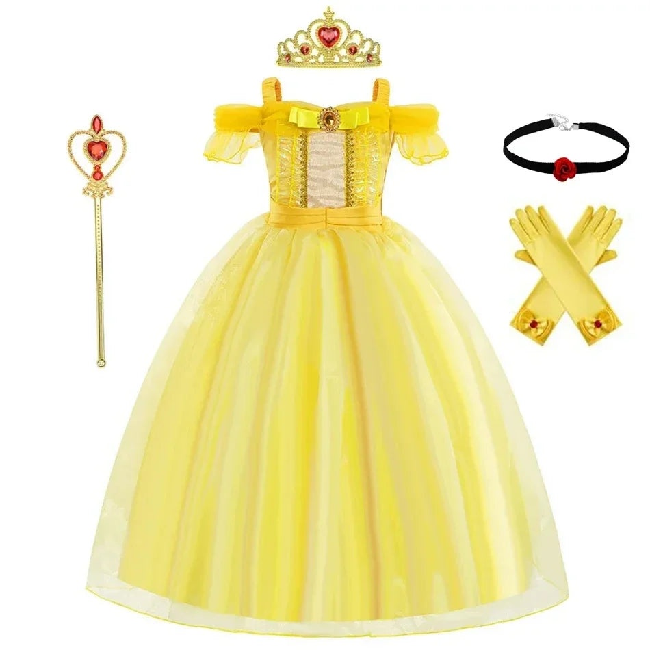 Kids Belle Costume Girl Halloween Princess Cosplay Party Dress Children Birthday Clothes Carnival Fancy Dress
