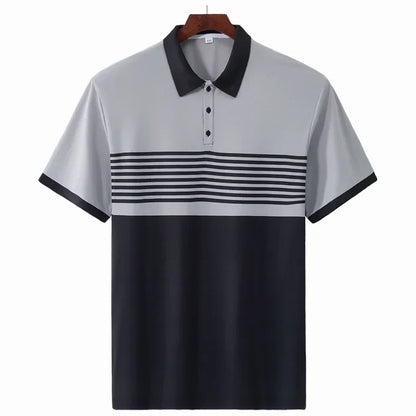 Striped Polo Shirt Men Plus Size 1XL-7XL 110-180kg Short Sleeve T-Shirt Loose Polos Oversized Tops Grey White Big Male Clothing