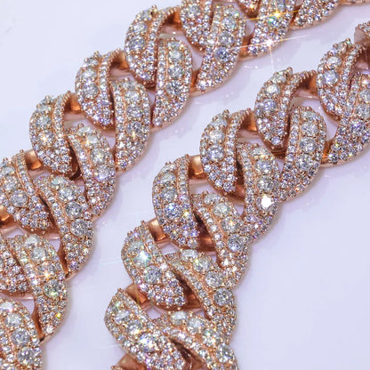Fashion Custom 22mm Wide Rose Gold Necklace Hip-Hop Style Copper Zircon Iced Heavy Miami Jewelry Necklace For Men And Women