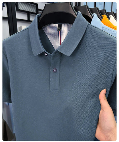 100% pure cotton high-end short sleeve polo shirt men's summer fashion new breathable Korean business casual golf brand T-shirt