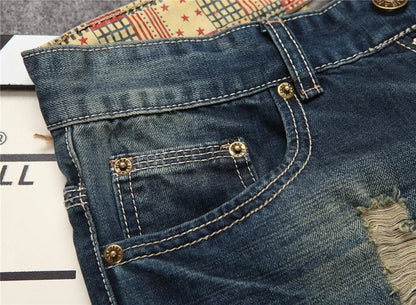 Men's Personalized Ripped Jeans Retro Distressed New Style Straight Slim Fit Casual High Street Fashion Denim Long Pants Male