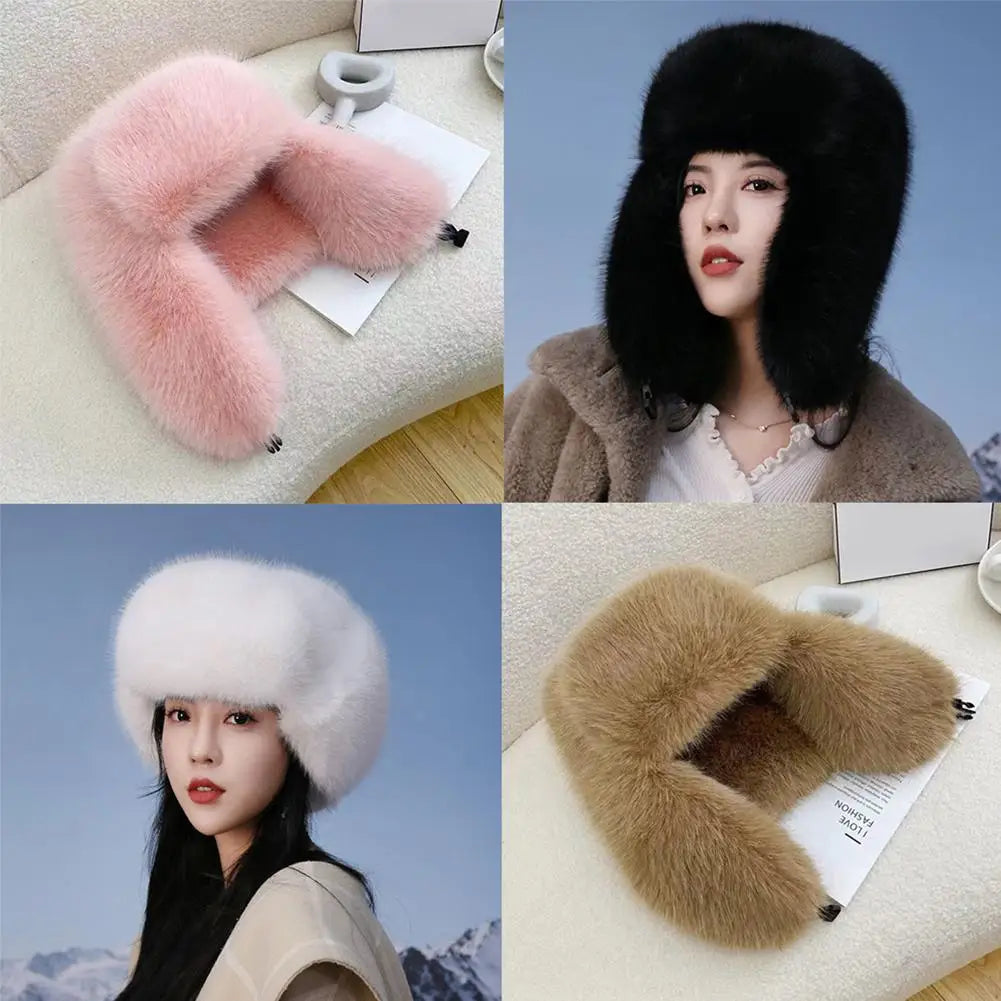 Faux Fur Bomber Hat Or Women And Men Windproof Warm Earmuffs Windproof Earflap Cap Thickened Russian Caps Ear Protection Hats