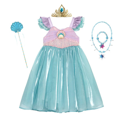 Little Mermaid Ariel Princess Costume Kids Dress For Girls Cosplay Children Carnival Birthday Party Clothes Mermaid Summer Dress