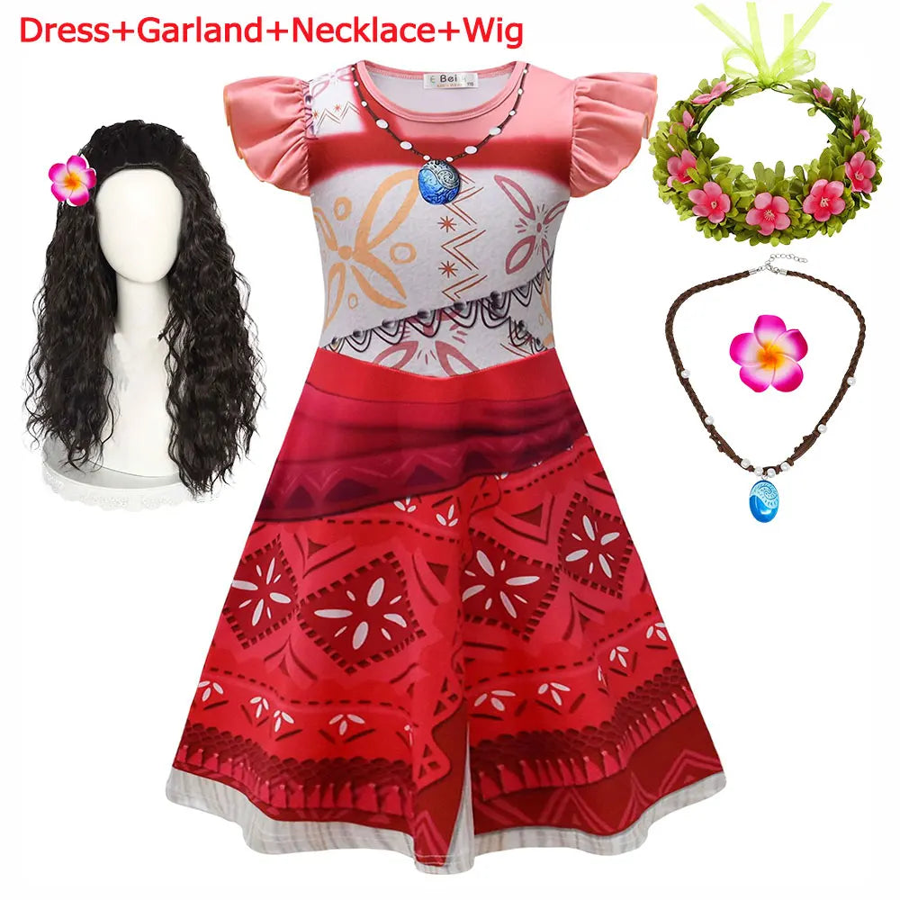 Summer Moana Princess Dress 3D Print Casual Frock for Little Girls Role Play Wonderland Trip New Vaiana Costume Gown 2-10Yrs
