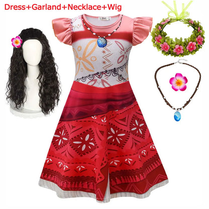 Summer Moana Princess Dress 3D Print Casual Frock for Little Girls Role Play Wonderland Trip New Vaiana Costume Gown 2-10Yrs