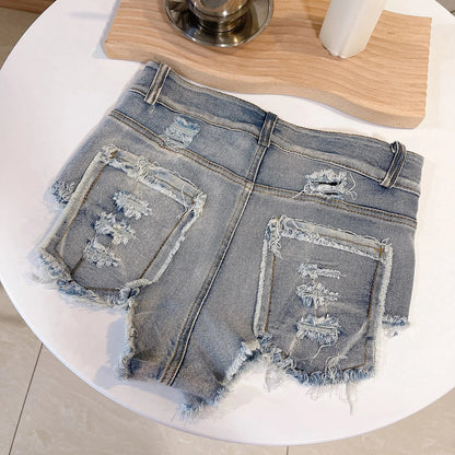 Women's Summer Sexy High Waist Denim Shorts 2025 Female Fashion Hollow Out Hole Hot Pants Short Jeans
