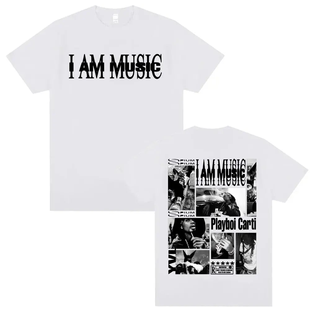 Rapper Playboi Carti I AM MUSIC Album Logo T Shirt Mens Clothing Hip Hop 90s Vintage Tshirt Male Casual Cotton Oversized T-shirt