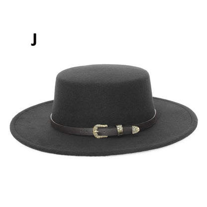 Elegant Wide Brim Fedora Hat for Women Men Flat Top Boater Hat Belt Buckle Fedoras Church Panama Hats