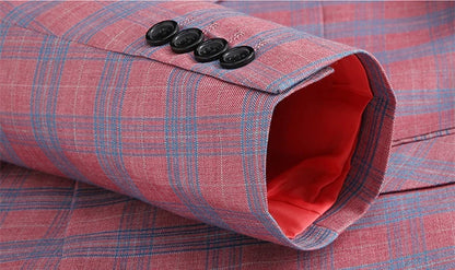 2026 New Men's Pink-Red Striped Suit Jacket, Fashion Slim Plaid Dress Coat, Red Purple Gray Blazers, Asian Size Terno Masculino