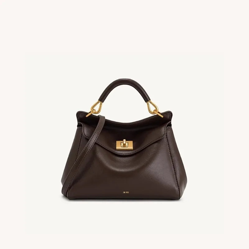 Lucia Elegant Buckle Genuine Leather Handbag for Women, Urban Casual Commuter Shoulder and Crossbody Bag