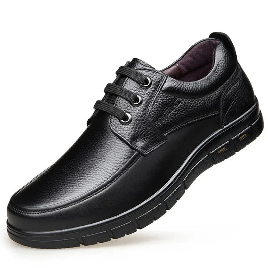 Men PU leather Casual Shoes Soft Sole Lace-up Luxury Brand Middle-aged Old Man Dad Lightweight Loafers Shoes  Zapatillas