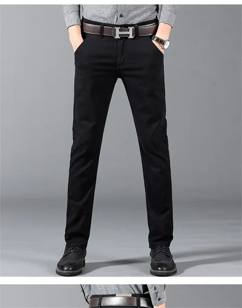 New Mens Spring Summer Business Casual Pants Fashion Cotton Soft Stretch Straight Classic Trousers Korean Solid Color Man Pants