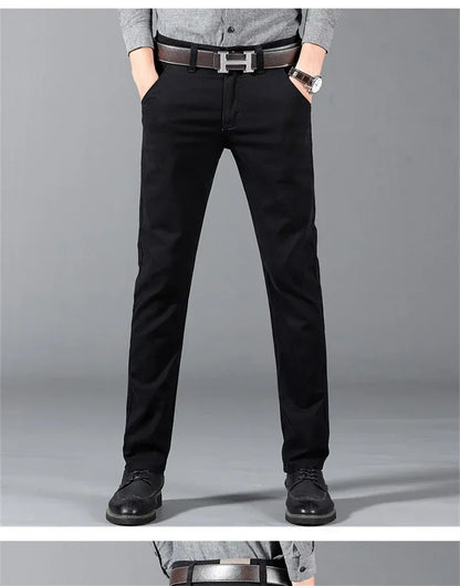 New Mens Spring Summer Business Casual Pants Fashion Cotton Soft Stretch Straight Classic Trousers Korean Solid Color Man Pants