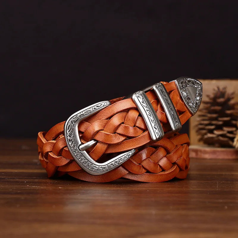 3.2CM Cowhide High Quality Genuine Leather Belts for Men Women Hand Woven Belt Strap Male Pin Buckle Jeans Cowboy Cintos Luxury