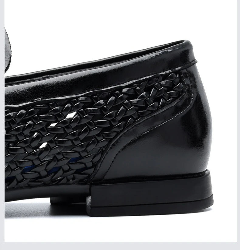2026 Summer New Hallow Leather Shoes for Man Black Woven Breathable Elegant Shoes Man Fashion Business Loafers Male