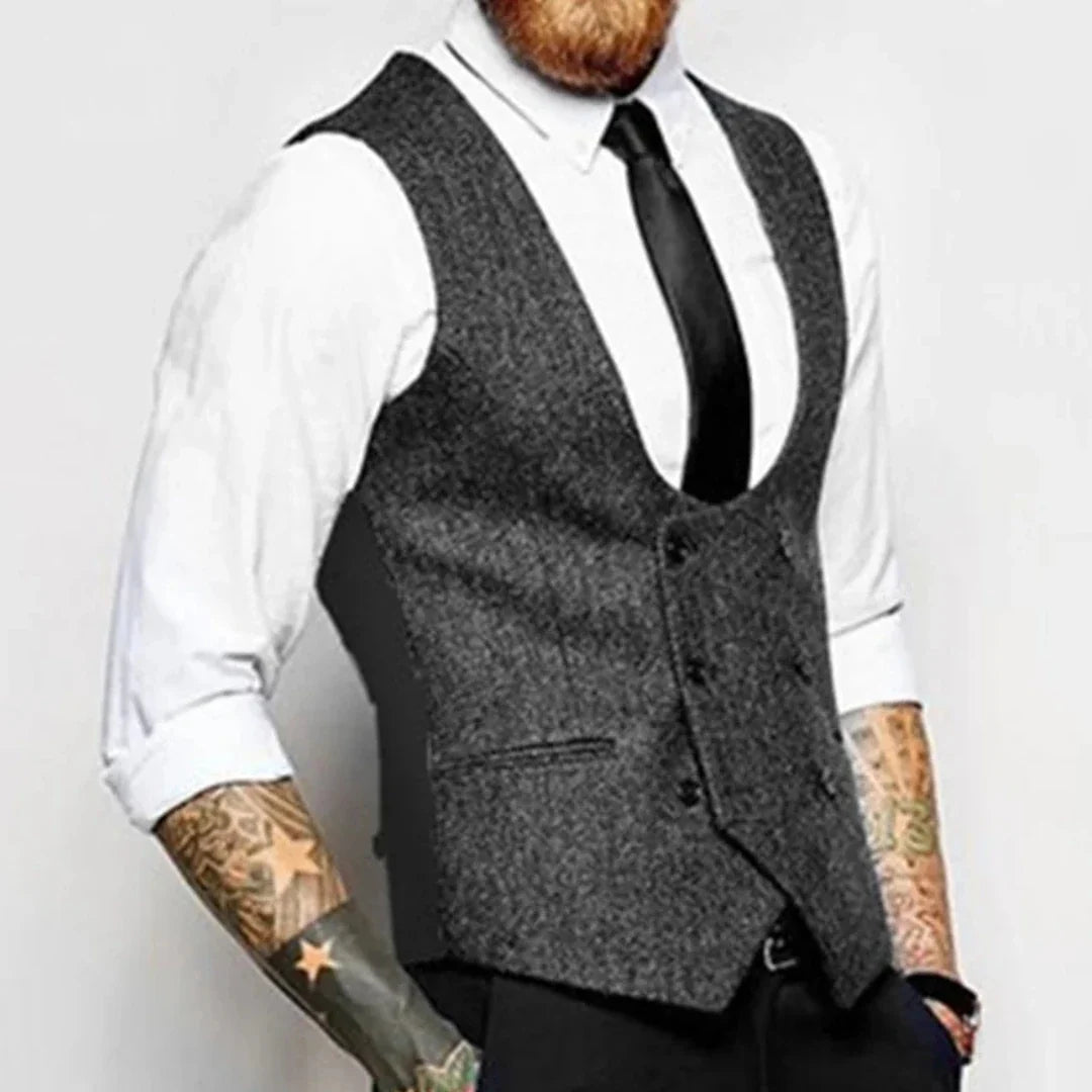 Men Vest Army Green Herringbone Solid Double Button Waistcoat For Wedding Banquet Business Work Casual Daily Men Suit Vest