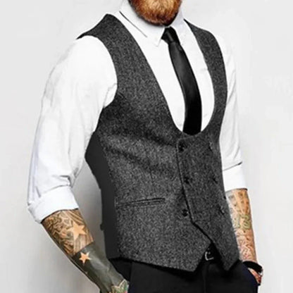 Men Vest Army Green Herringbone Solid Double Button Waistcoat For Wedding Banquet Business Work Casual Daily Men Suit Vest